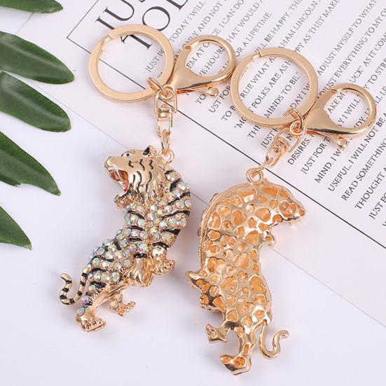 Keychain Pendant Sparkling Rhinestones Zodiac Tiger Shape Charm Key Chain Strong Lobster