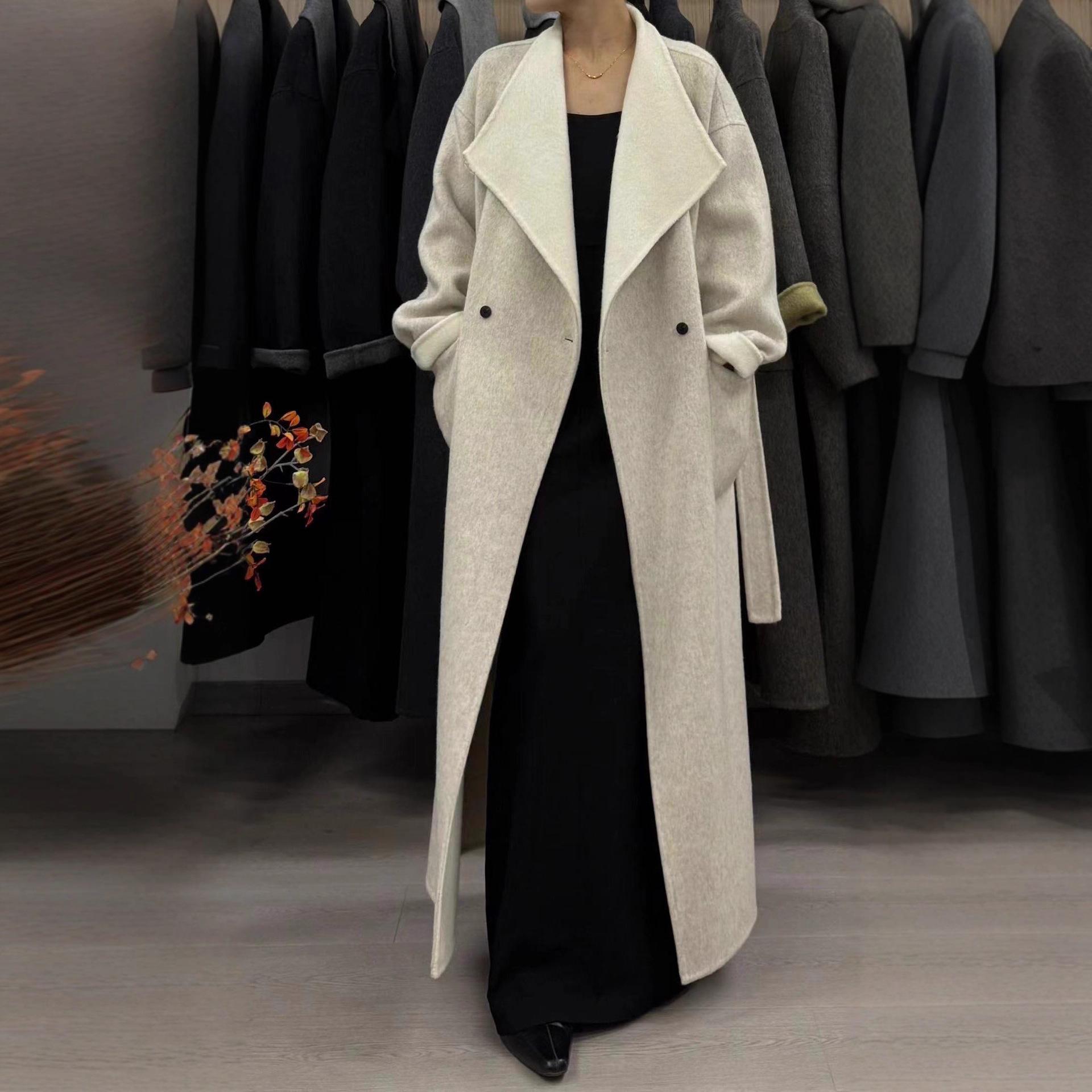 

Grey Two-Tone Wool Blend Long Coat with Shawl Collar M (130-155 jin)