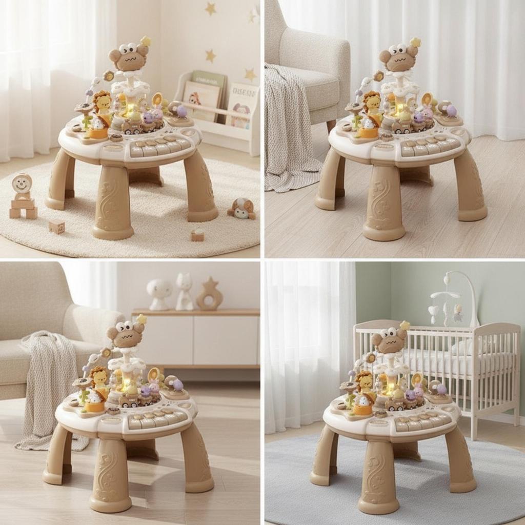 Infant Activity Table with Keyboard DoubleSided Seaside Musical Toy for Young