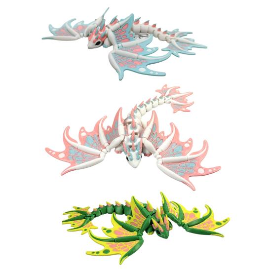 3D Printed Dragon Butterfly Figurine, Articulated Desk Decor, Cute Shelf Ornament, Stress Relief Fidget Toy for Kids Collectors