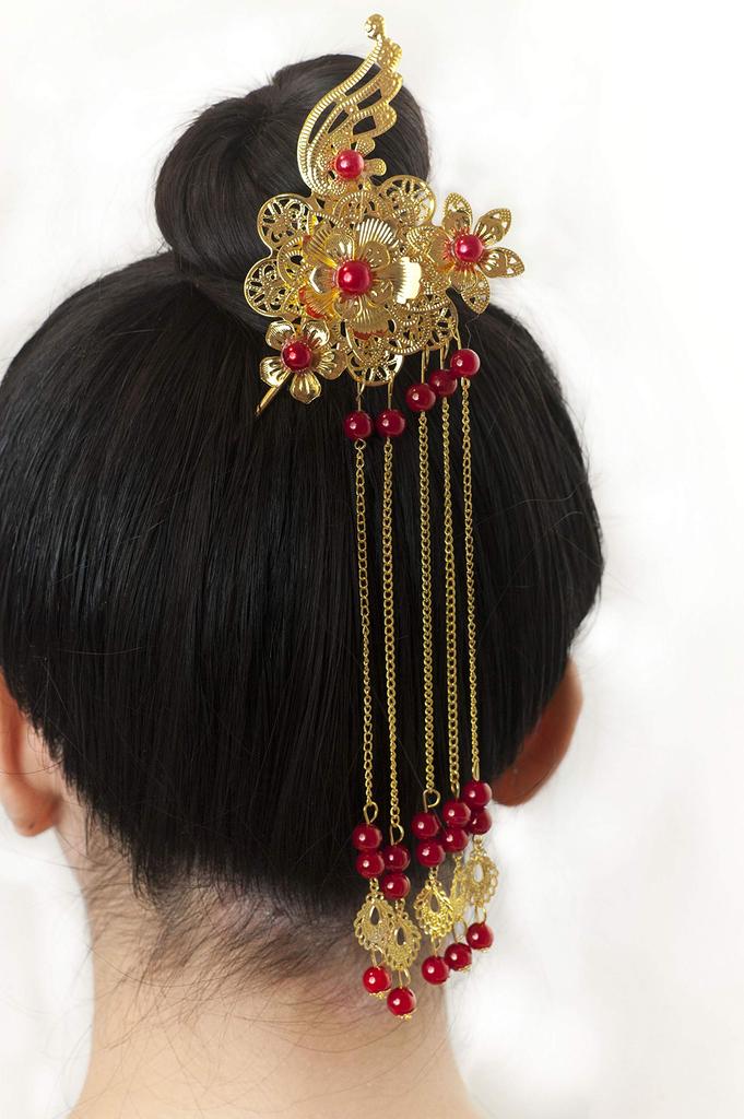 Donalee Kanzashi Hair Asian Set of Ornaments, Style, 2, Women's (Red)