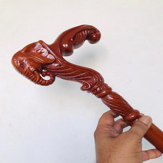 Hand Carved Elephant Head Wooden Walking Cane Walking Stick