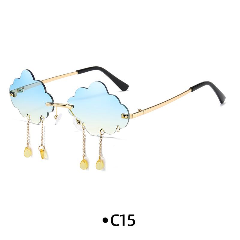 Sunglasses Funny Cloud Shaped Men and Women Disco Glasses Clouds Tassel Shades Rimless Sunglasses UV400 Eyewear