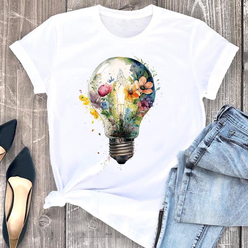 Evropská velikost Tričko Dámské Kreslený Lesní Trend Roztomilé Dámské Krátký Rukáv Oblečení Potisk Módní Grafické Trička Dámské Tričko