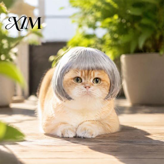 Small Pet Party Accessory Bob Wig, Funny Cat Wig with Adjustable Elastic Band, Soft Breathable Strap Headpiece Mesh, Cute Cosplay for Dogs And
