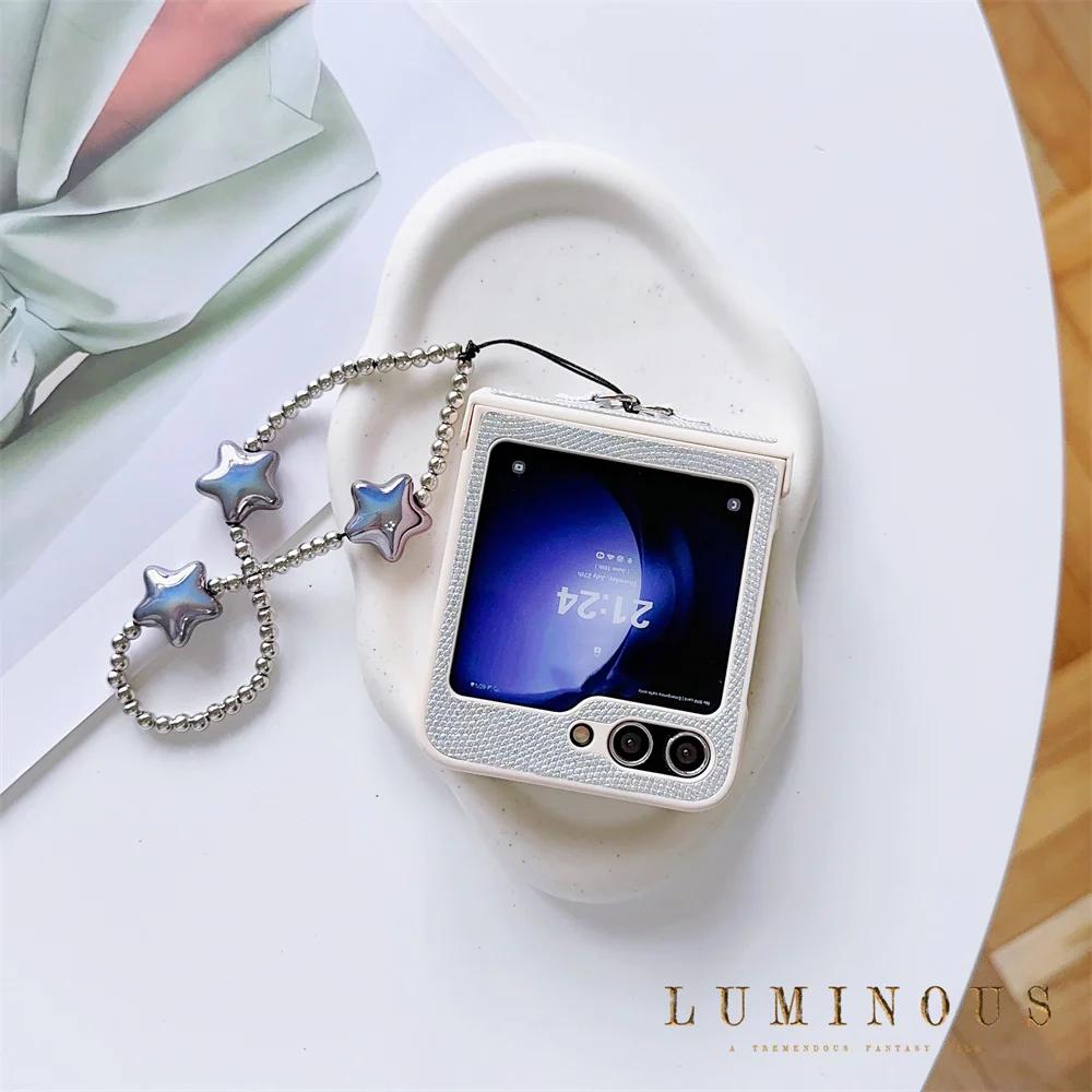 

Ремешок на запястье, цепочка из бусин, чехол для телефона из ПУ кожи для Samsung Galaxy Z Flip 6 5 4 3 Flip5 Flip4 Flip3 5G, защитный противоударный чехол Galaxy Z Flip6