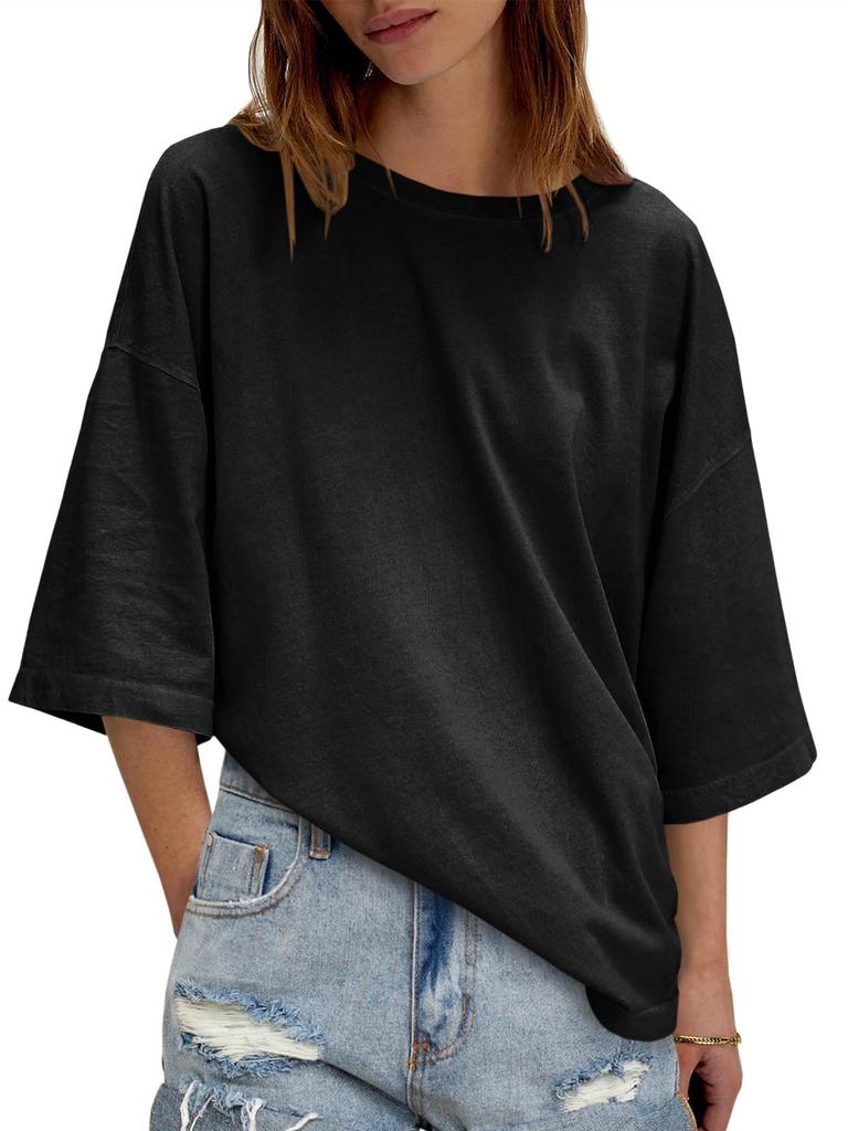 Dámské letní oversized tričko tunika s krátkým rukávem a kulatým výstřihem, krabicový top