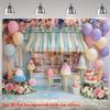 2D Ice Cream Shop Backdrop with Balloons and Flowers Photography Background