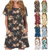 Womens Dresses Round Neck Short Sleeve Casual Loose Summer Printing Dresses Beach