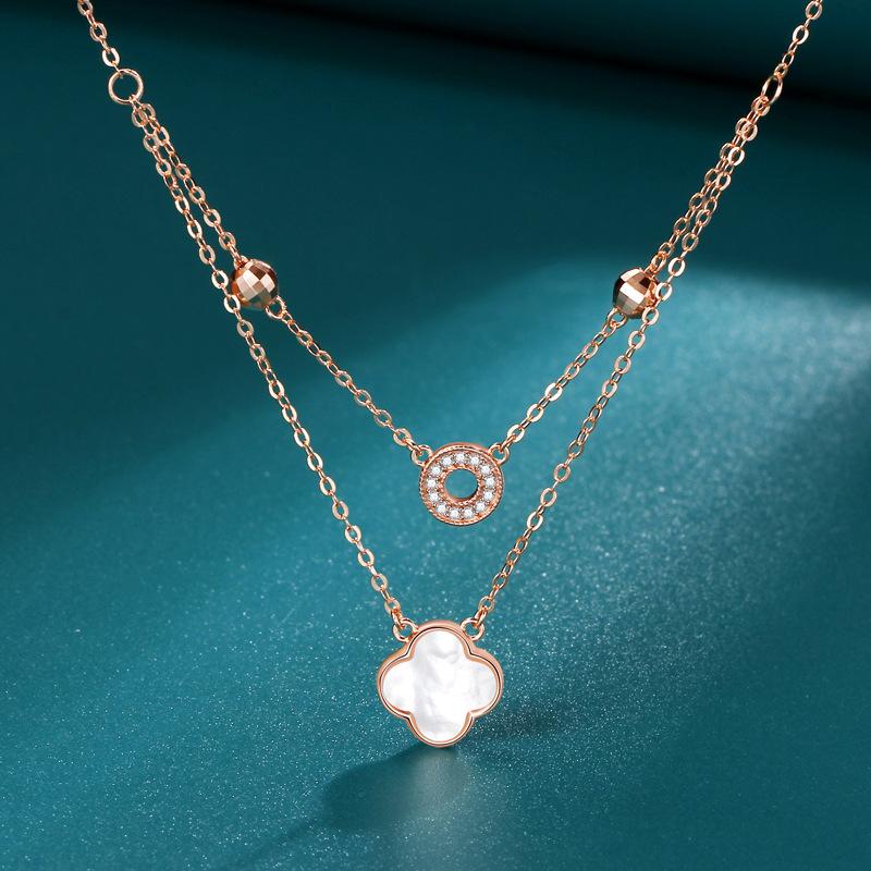 

Двойное ожерелье из четырехлистного клевера, женский нишевый дизайн, подвеска из белого рябчика, аксессуары для подарков девушке