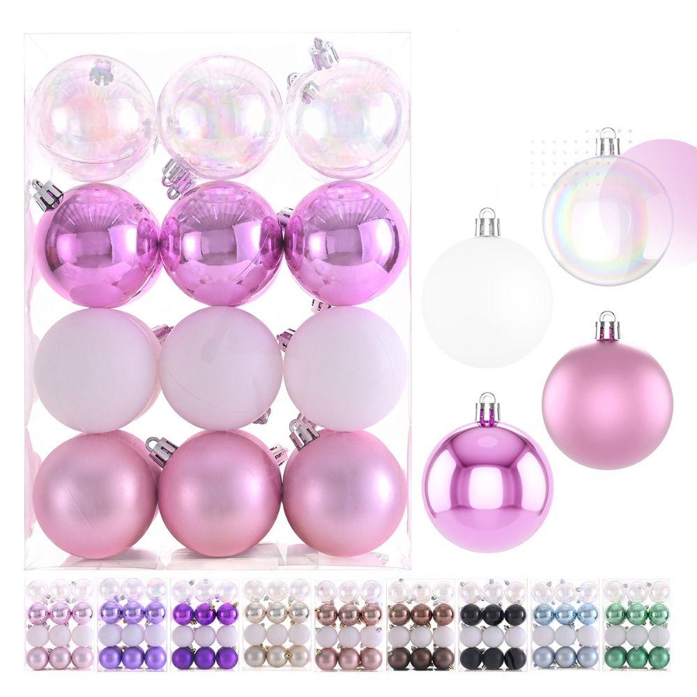24pcs Electroplated Christmas Balls Plastic Christmas Spheres Pendant Xmas Tree Bauble Ball  Props