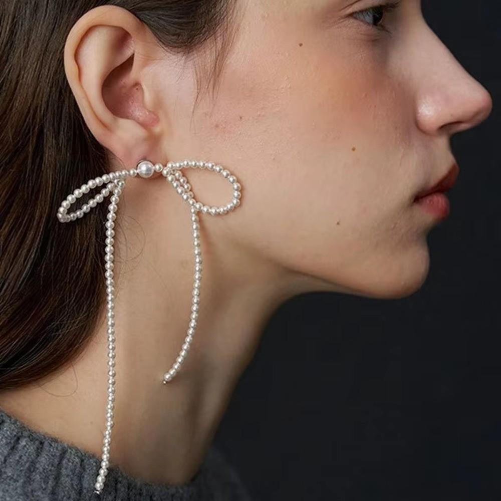 1Pairs Hollow Out Long Drop Earrings Bowknot Ear Stud Elegant Tassel Earrings