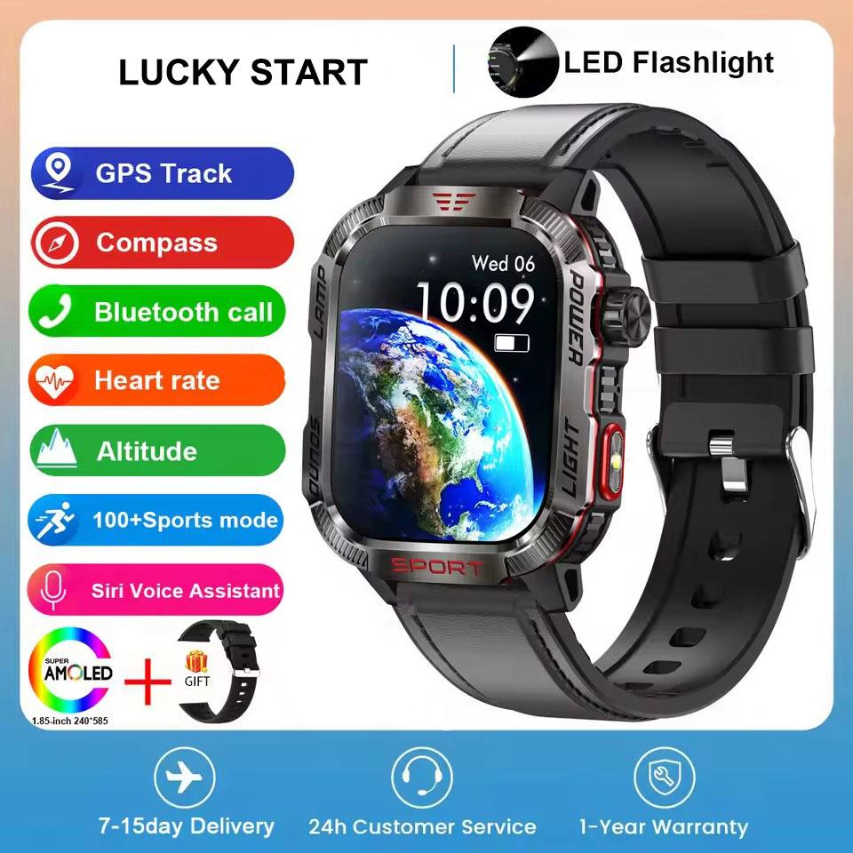 

Для Huawei спортивные умные часы для мужчин 2.01 GPS трекер компас светодиодный фонарик 600 мАч аккумулятор водонепроницаемый Bluetooth вызов умные часы Leather чёрный