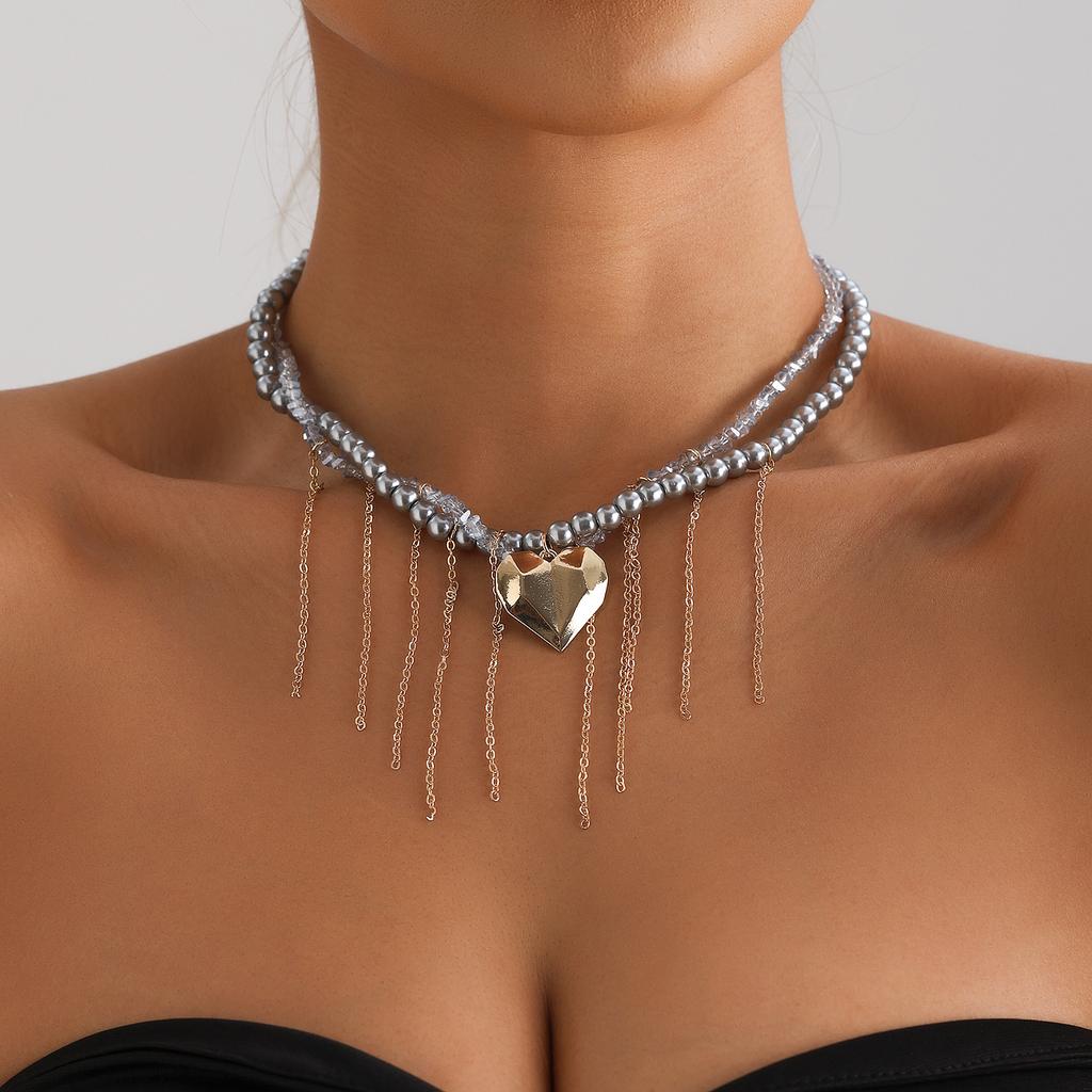 Jewelry Premium Crystal Love Tassel Clavicle Chain European Elegant Glass Necklace