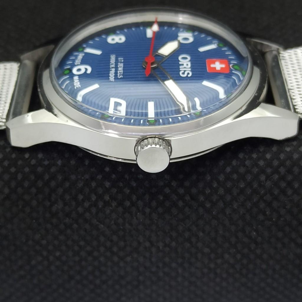 REFURBISHED ORIS WINDING SWISS MENS VINTAGE WRIST BLUE WATCH 558b-a296789-1