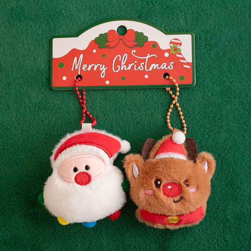 2pcs Christmas Series Plush Toy A Pair of Santa Claus,Snowmam Magnetic Plush Pendant Keychain Couple Bag Christmas Tree Decor