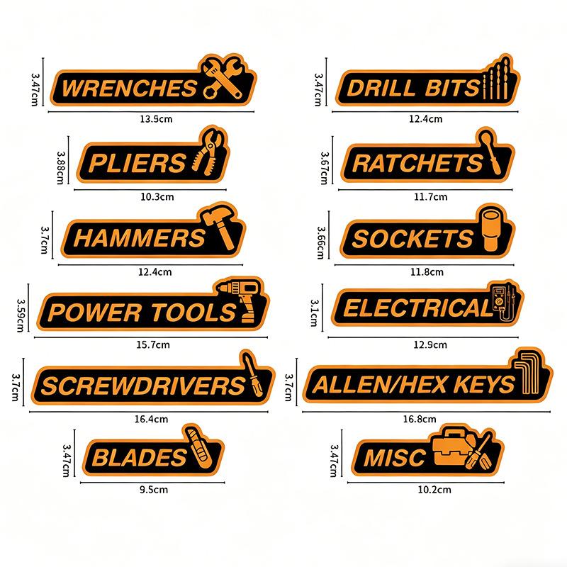 12 Pcs Tool Box Magnetic Labels with Icons, Automotive Toolbox Magnet Stickers