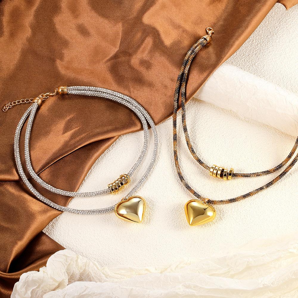 Rhinestone Love Irregular Multi-Layer Collarbone Chain Bracelet, Leopard Print High-End Metal Style Fashion Jewelry Women