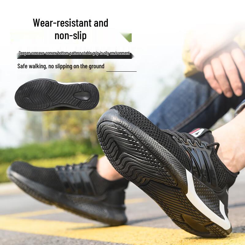 Honggu Men's Summer Breathable Steel Toe Safety Shoes