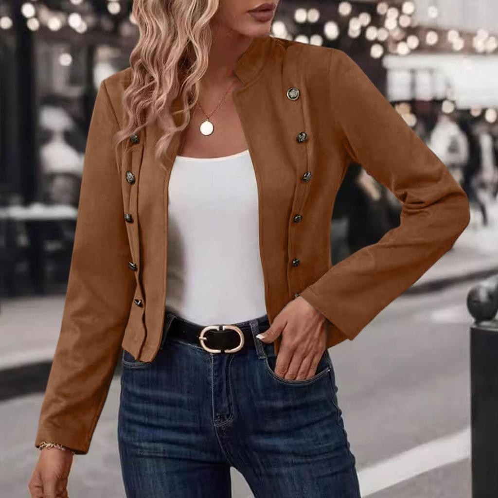 Damen Casual Business Langarm Jacke mit Frontöffnung Slim Fit Cropped