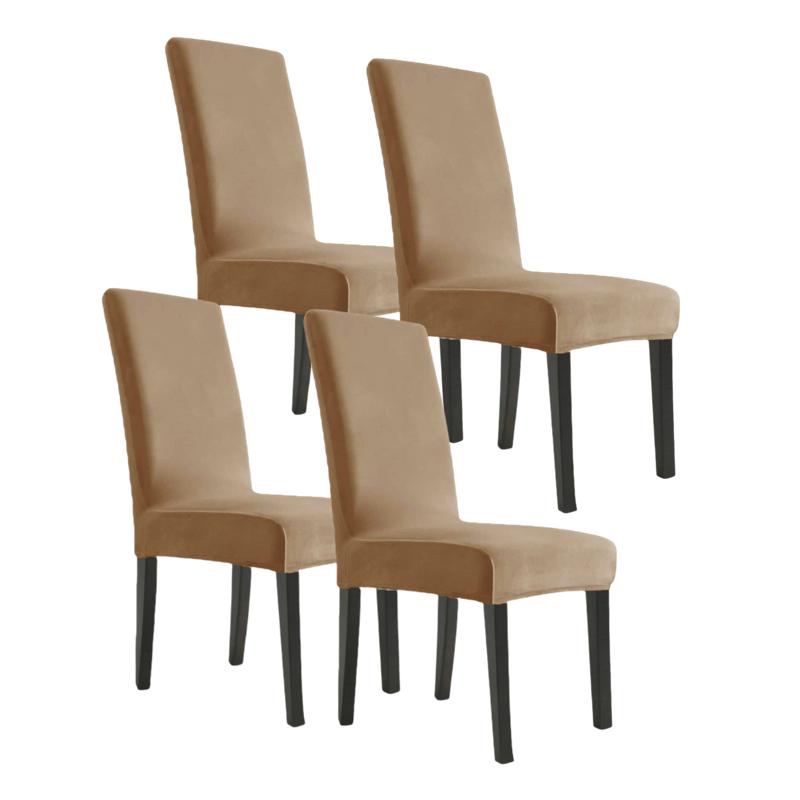 Simple Solid Velvet Fabric 4pcs Chair Cover Super Soft Chair Covers for Dining Room Seat Cases Stretch for Banquet Autumn Winter