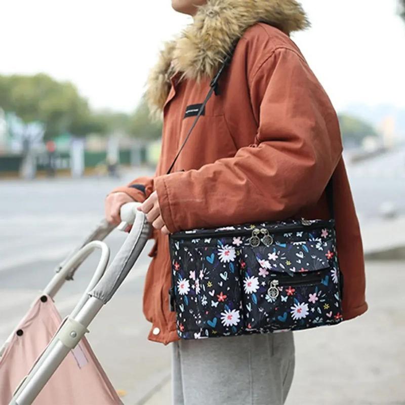 Stroller Organizer Large Capacity Baby Pram Buggy Storage Bag Multi Compartment Pushchair Organizer Shoulder Bag With