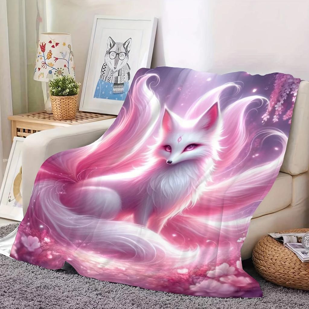 "Enchanted Fox Fleece Blanket, Soft Cozy Throw with Magical Design, Unique Gift for Fantasy Lovers, Perfect Home Decor Accessory