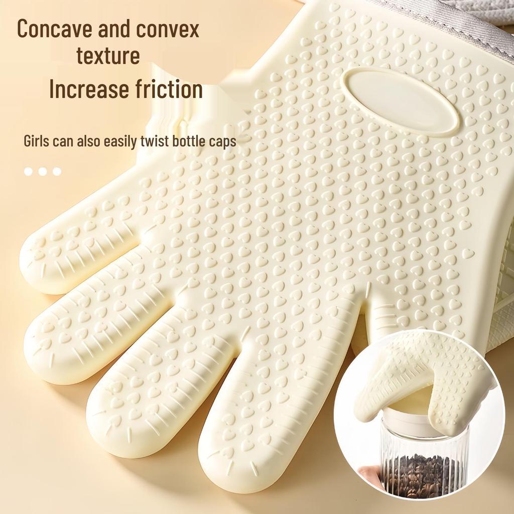 Heat-Resistant Non-Slip Silicone Kitchen Gloves - Anti-Scalding, Thickened Protection for Oven and Microwave