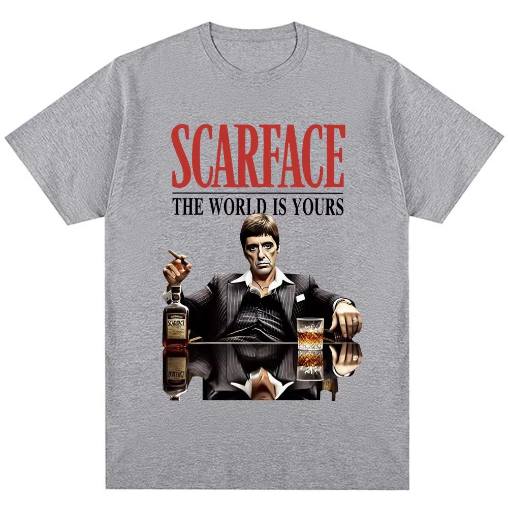Tony Montana Scarface TShirts The World Is Yours Mens Clothing Hip Hop Vintage Short Sleeves Cotton Oversized Fashion T Shirts
