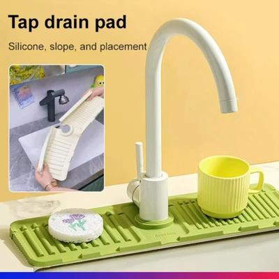 Durable 38*12cm Faucet Draining Mat Raised Edge Silicone Kitchen Sink Splash Guard Non Slip Waterproof Bathroom Draining Pad