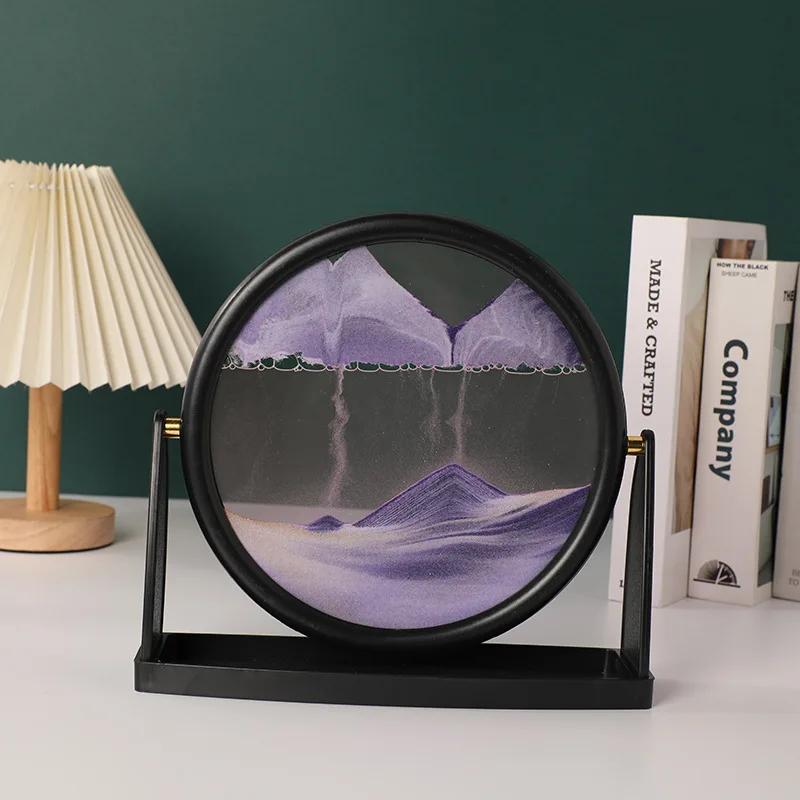 Sandscape Moving Sand Art Picture Round Glass 3D Quicksand Hourglass Rotatable Flowing Sand Frame Sand Painting Home Decor Gifts
