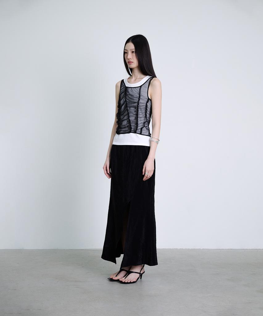 Deoaeteus Asymmetrical Incision Maxi Skirt_Black