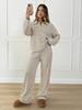 Women Striped Two Piece Loungewear Set Casual Long Sleeve Polo Collar Top and Wide Leg Pants