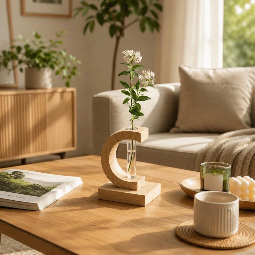 Home Decoration Hydroponic Flower Pot Wooden Small Glass Vase Decorative Vase Desktop Decor