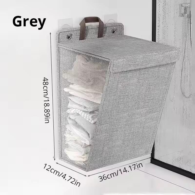 

1pc Foldable Adhesive Dirty Laundry Basket Hamper Multifunctional Punch Free Wall Hanging Washing Clothes Mesh Hook Organizer серый
