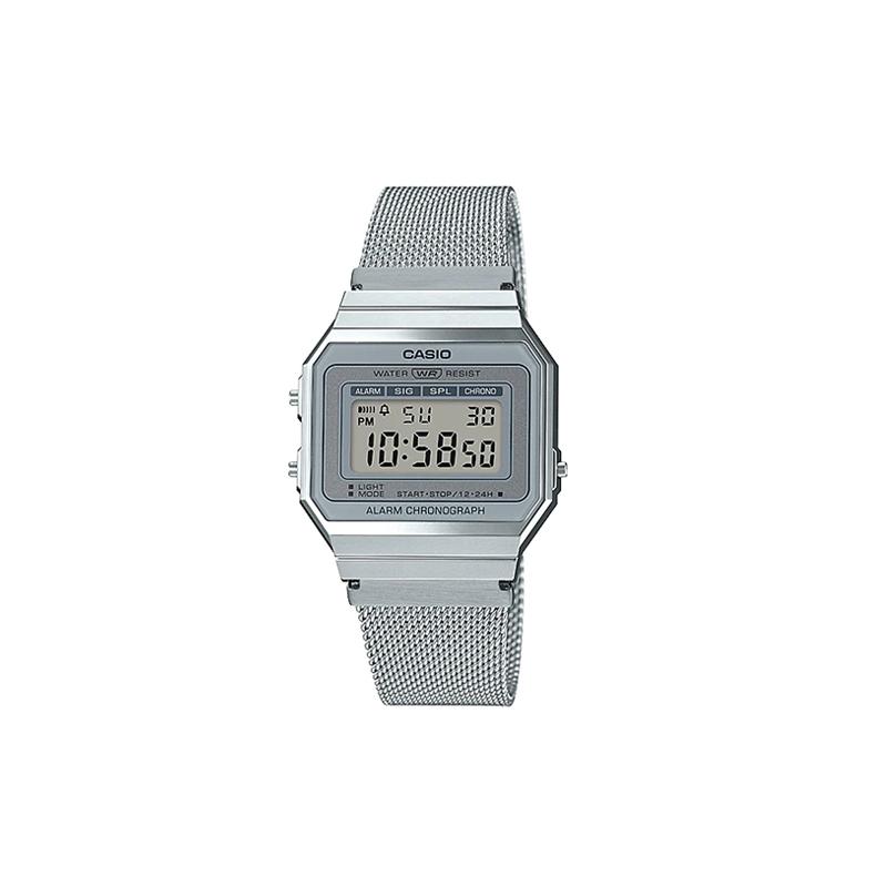 Casio YOUTH Series-Metal Small Square Retro Fashion Trend Simple Classic Small Square Quartz Movement Stainless Steel Strap Japanese and A700WM-7A белый