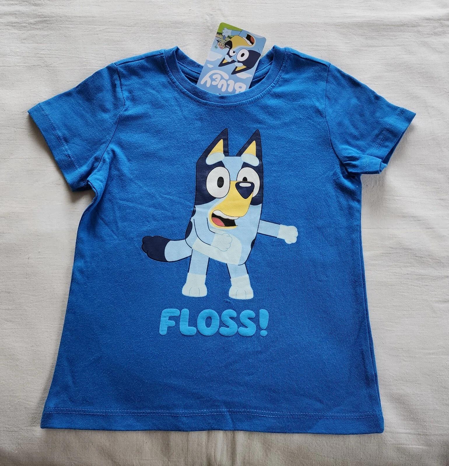 

Bluey Boys Blue Floss Printed Short Sleeve Cotton T Shirt Size 2 New Genuine 3XL