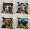 Cartoon Sternenhimmel Hund Kissenbezug Seidiger Kurzer Plüsch Doppelseitig Bedruckter Kissenbezug für Sofa Alle Jahreszeiten Heimdekoration Geschenk
