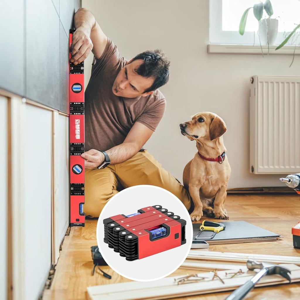 Folding Level, 5 Sections Foldable Level Measuring Woodworking Tool for Various Corners Stairs,Accurate Multi-Angle Measurement Magnetic Aluminum