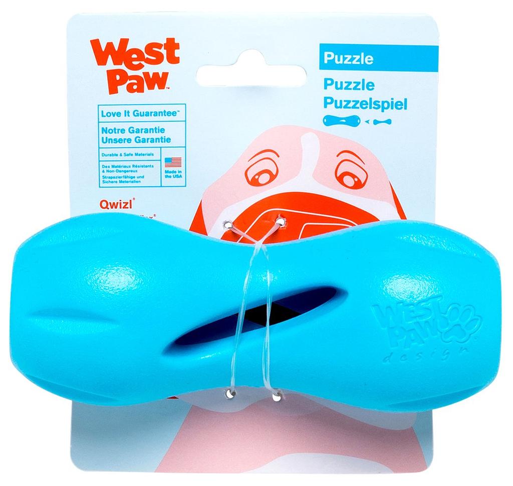 West Paw Zogoflex Quizle Aqua Blue Small Dog Durable Chewable Treat Toy, Container, Break-Resistant