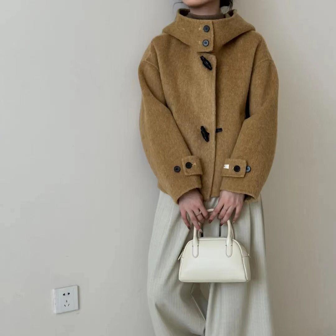 

Grey Double-Sided Wool Coat: Hooded Stand Collar for Autumn-Winter M (120-140 cm) жовтий/імбирний