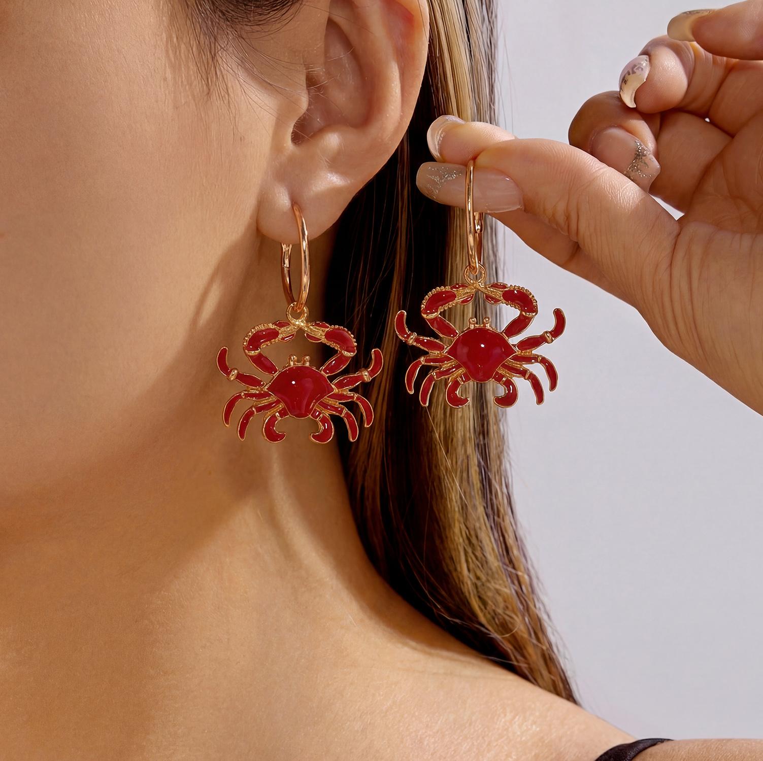 

Vacation Style Funny Crab Shaped Dangle Earrings for Women Bohemia Red Lobster Pendant Earring Girls Summer Beach Party Jewelry