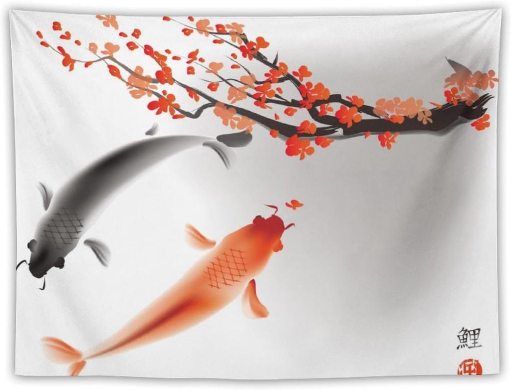 Japanese Red Geisha Tapestry Asian Cherry Blossom Traditional Kimono Folk Tapestries Home Decor Living Room Bedroom Apartment
