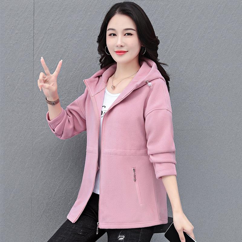 

Женская двухсторонняя флисовая куртка: Осень/Зима 2024, бархат плюс, плотный, теплый, с капюшоном — идеально подходит для мам среднего возраста 2XL (63-70 kg) розовый