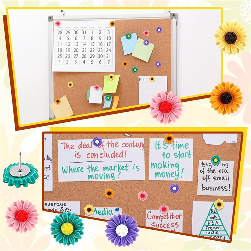 30Pcs Cute Push Pins, Flower Drawing Pins, Thumb Tacks, Pin Board Pins, Pins for Cork Board, Notice Board Pins, Cork Board Pins, Map Pins