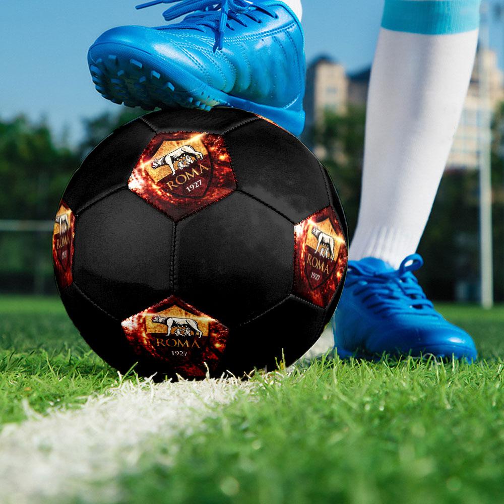 AS Roma Size 5 Soccer Ball, Machine-Stitched PVC, Durable & High Bounce, All Ages Fit, Fan Merchandise, Matches & Outdoor Use.