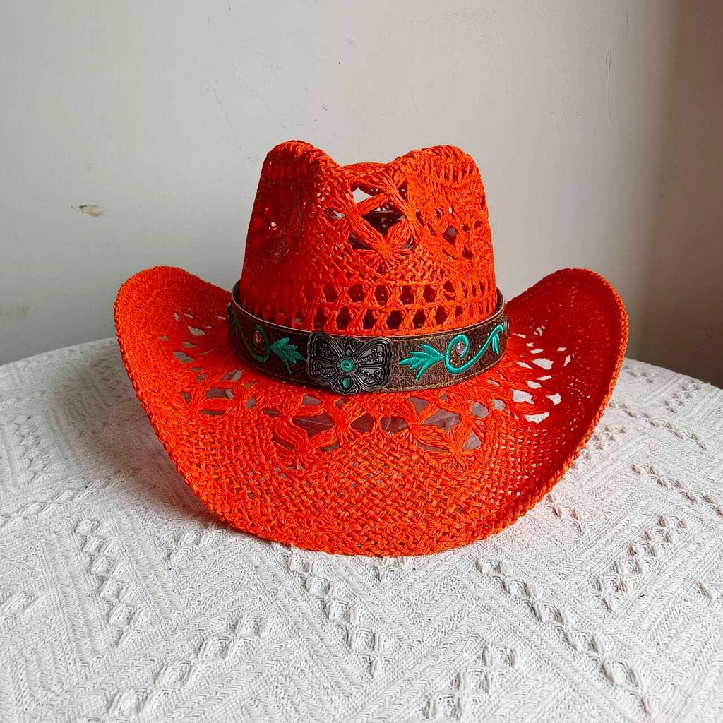 Men's and Women's Beach Hats Breathable Western Cowboy Straw Hats Fashionable Wide Brim Sun Hats Cowboy Hats