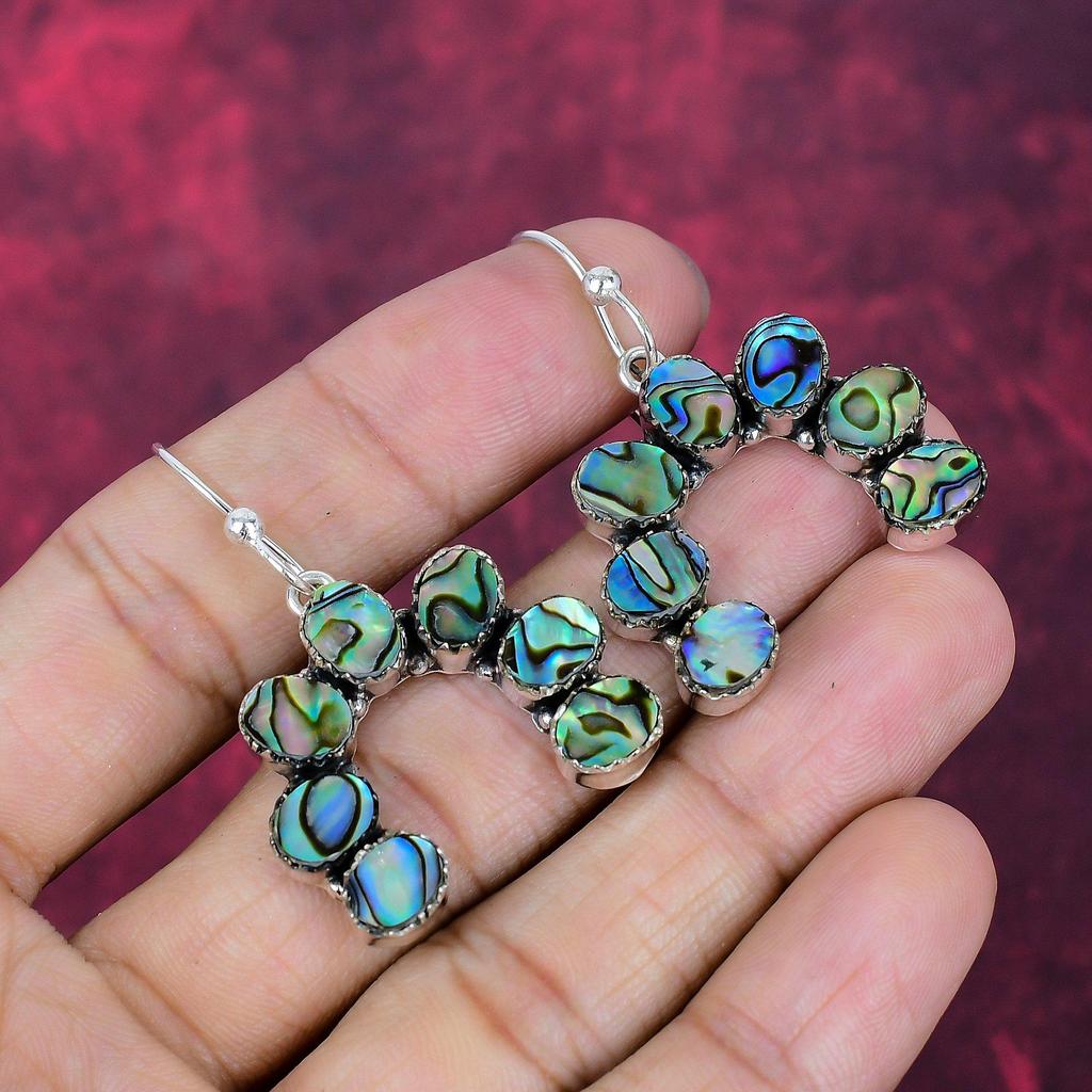 Abalone Shell Handmade Gemstone Jewelry, 925 Solid Sterling Silver Earrings Antique Jewelry