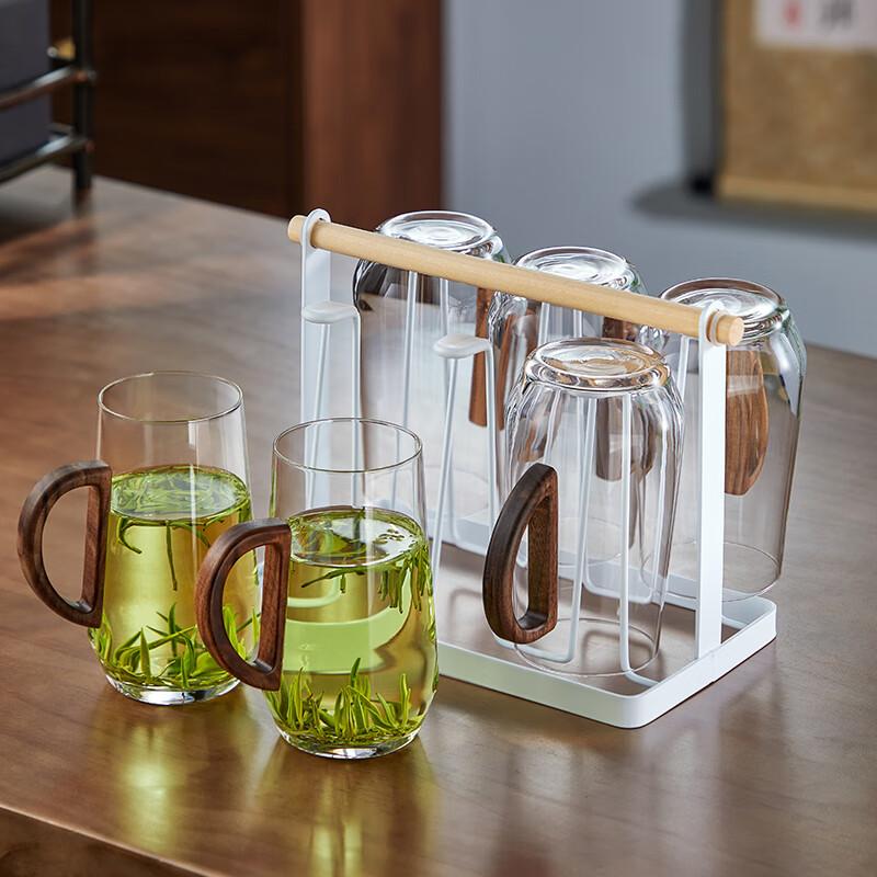 Green Tea Glass Cup with Wooden Handle High Temperature Resistant Transparent Tea Drinking Cup
