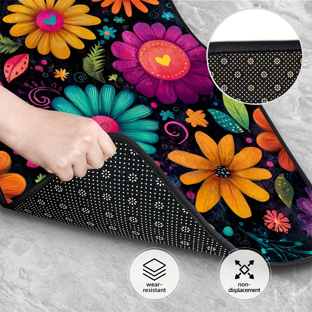 4pcs Auto Mats Adorned with Floral Colorful Abstract Motif for Pickup Trucks or SUVs, Including Convenient Cleaning Surfaces and Gift